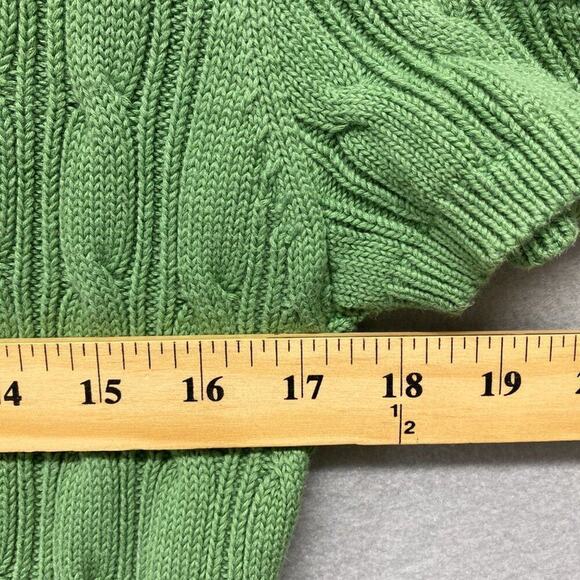 Kate Hill Sweater Womens Petite Large Green Cable Knit Pima Cotton Preppy - Picture 8 of 12